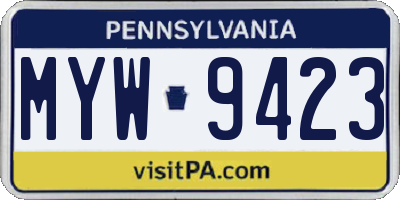 PA license plate MYW9423