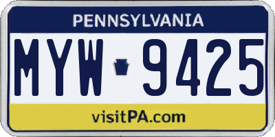 PA license plate MYW9425
