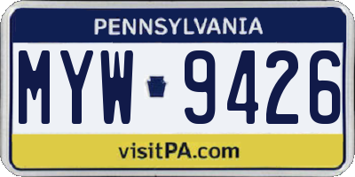 PA license plate MYW9426