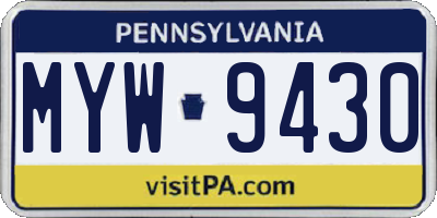 PA license plate MYW9430