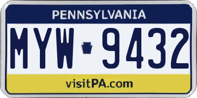 PA license plate MYW9432