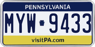PA license plate MYW9433