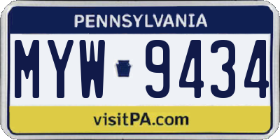 PA license plate MYW9434