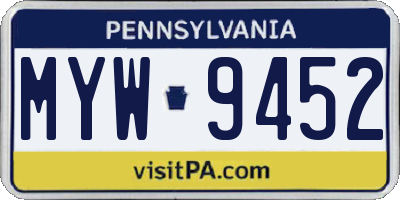 PA license plate MYW9452
