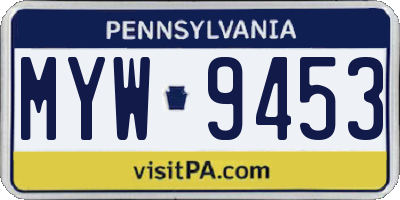PA license plate MYW9453