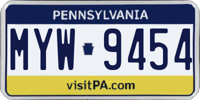 PA license plate MYW9454