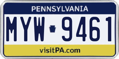 PA license plate MYW9461