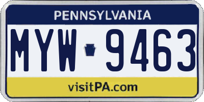 PA license plate MYW9463