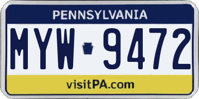PA license plate MYW9472