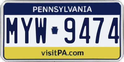 PA license plate MYW9474