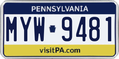 PA license plate MYW9481