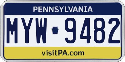 PA license plate MYW9482