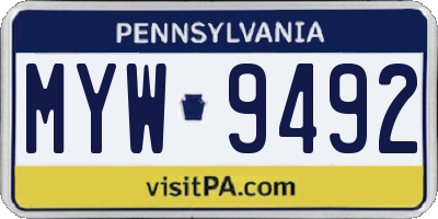 PA license plate MYW9492