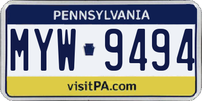 PA license plate MYW9494