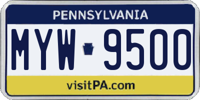 PA license plate MYW9500