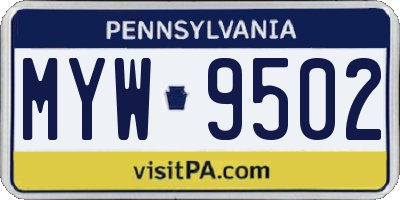 PA license plate MYW9502