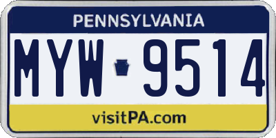 PA license plate MYW9514