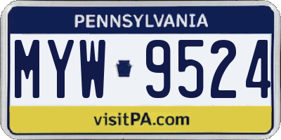PA license plate MYW9524
