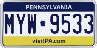 PA license plate MYW9533