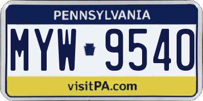 PA license plate MYW9540