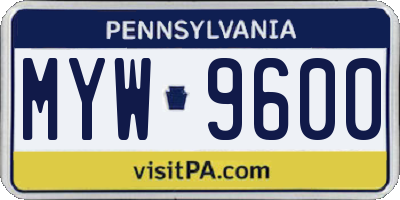 PA license plate MYW9600
