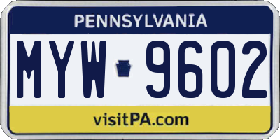 PA license plate MYW9602