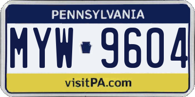PA license plate MYW9604