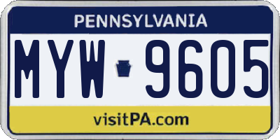 PA license plate MYW9605
