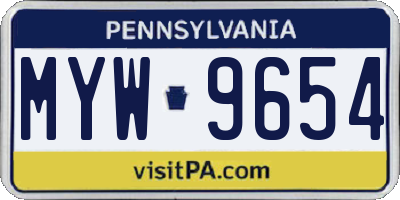 PA license plate MYW9654