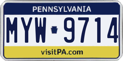 PA license plate MYW9714