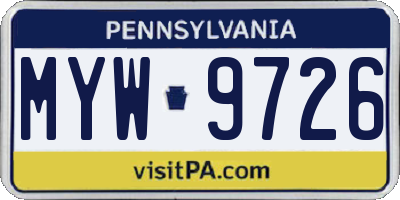 PA license plate MYW9726