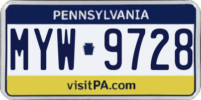 PA license plate MYW9728