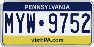 PA license plate MYW9752