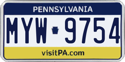 PA license plate MYW9754