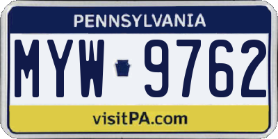 PA license plate MYW9762