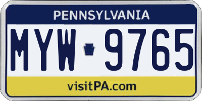 PA license plate MYW9765