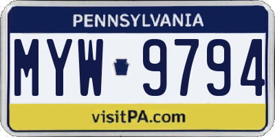 PA license plate MYW9794