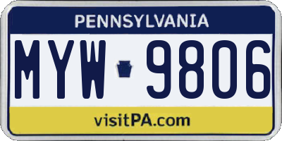 PA license plate MYW9806