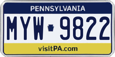 PA license plate MYW9822