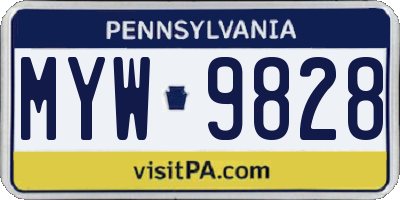 PA license plate MYW9828