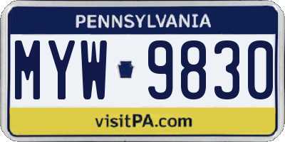 PA license plate MYW9830