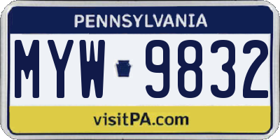 PA license plate MYW9832