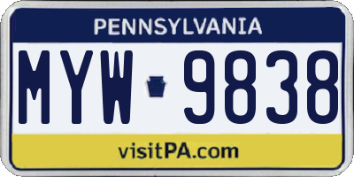 PA license plate MYW9838