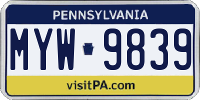 PA license plate MYW9839