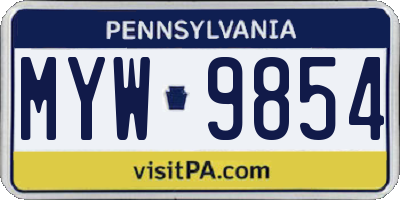 PA license plate MYW9854