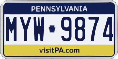 PA license plate MYW9874