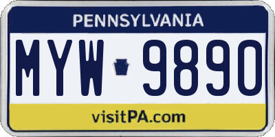 PA license plate MYW9890