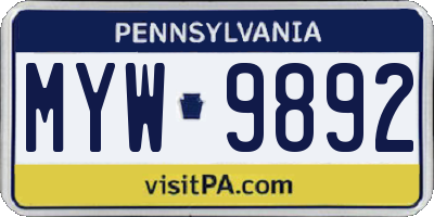 PA license plate MYW9892