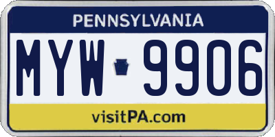 PA license plate MYW9906