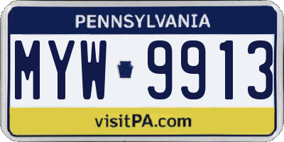 PA license plate MYW9913